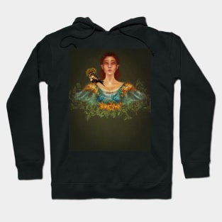 Red Hair Fairy With Raven lowbrow Surreal Manga Painting Hoodie